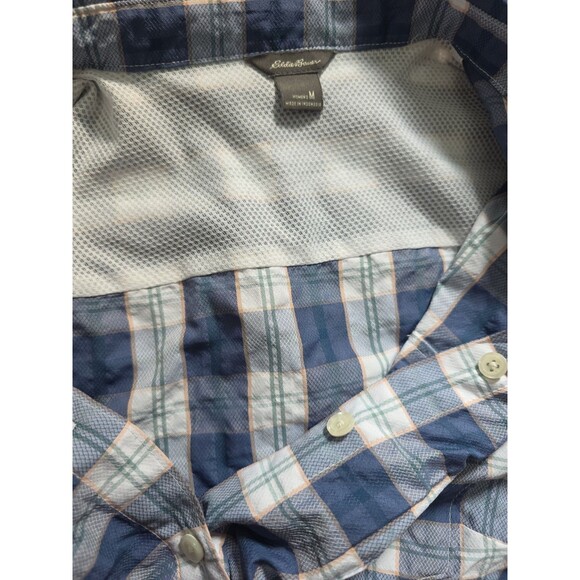 Eddie Bauer Women’s M Plaid Short Sleeve Hiking Outdoor Shirt Quick Dry Blue - Picture 9 of 13